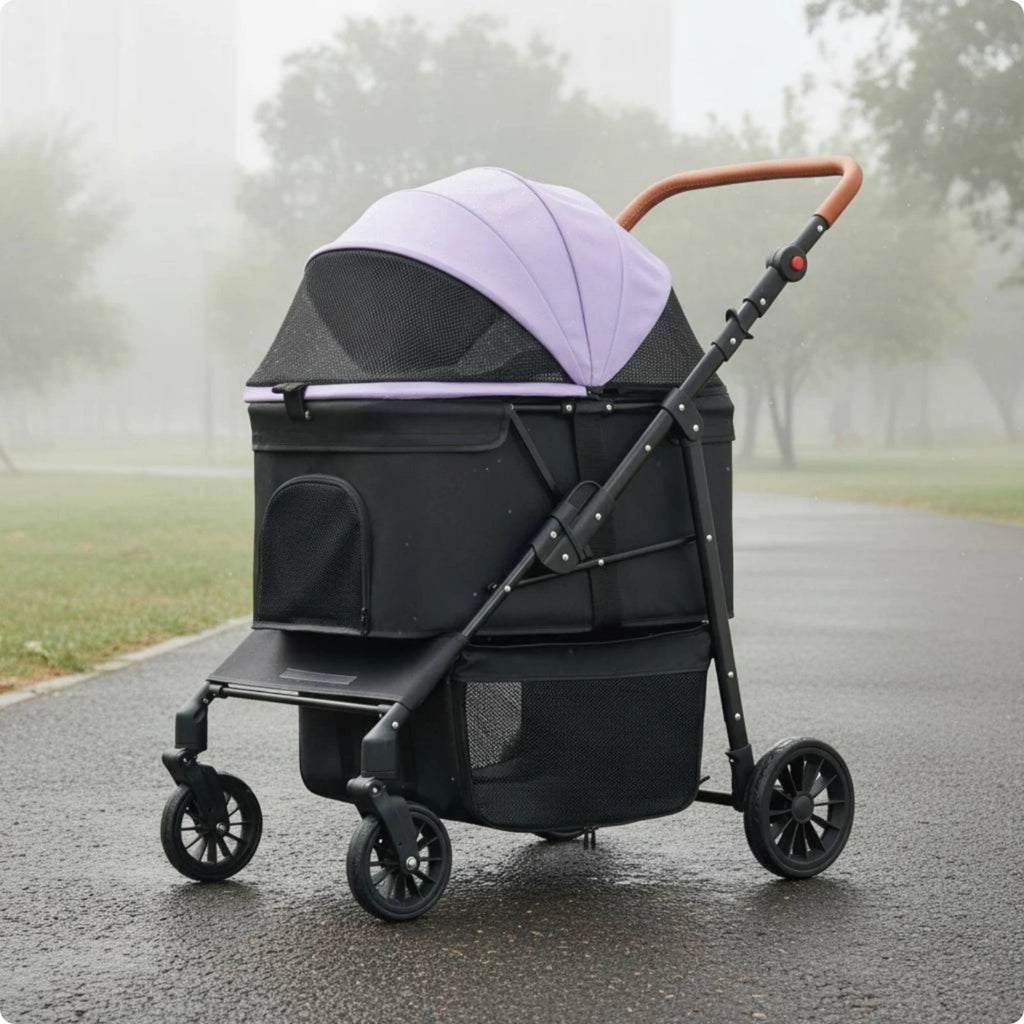 Large Dog Wagon Stroller with Adjustable Handle, Mesh Windows & Storage