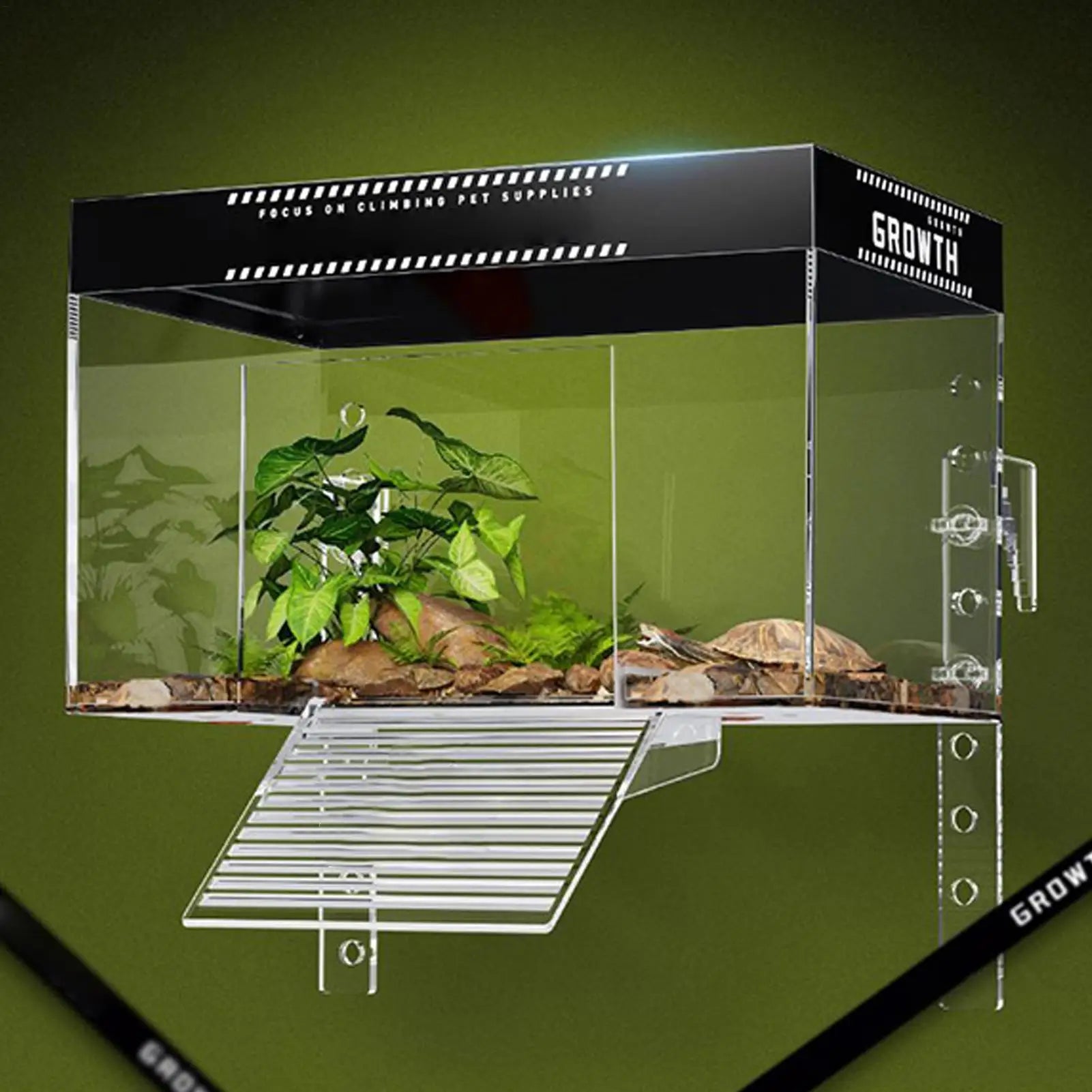 Over-Tank Turtle Basking Platform — Anti-Slip Ramp & 360° Viewing Dock
