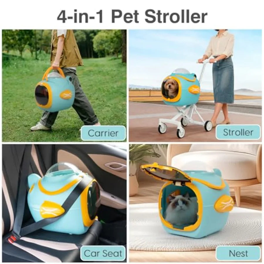 4-in-1 Space Capsule Pet Stroller with Built-In Fan & Detachable Carrier for Dogs & Cats
