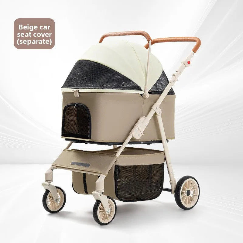 Large Foldable Pet Cart for Medium & Large Dogs & Cats — Separable Sunbathing Outdoor Cart with Wide Cabin