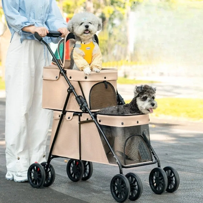 Lightweight Double-Layer Foldable Pet Stroller for Two Pets
