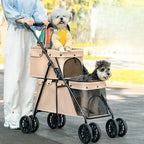 Lightweight Double-Layer Foldable Pet Stroller for Two Pets