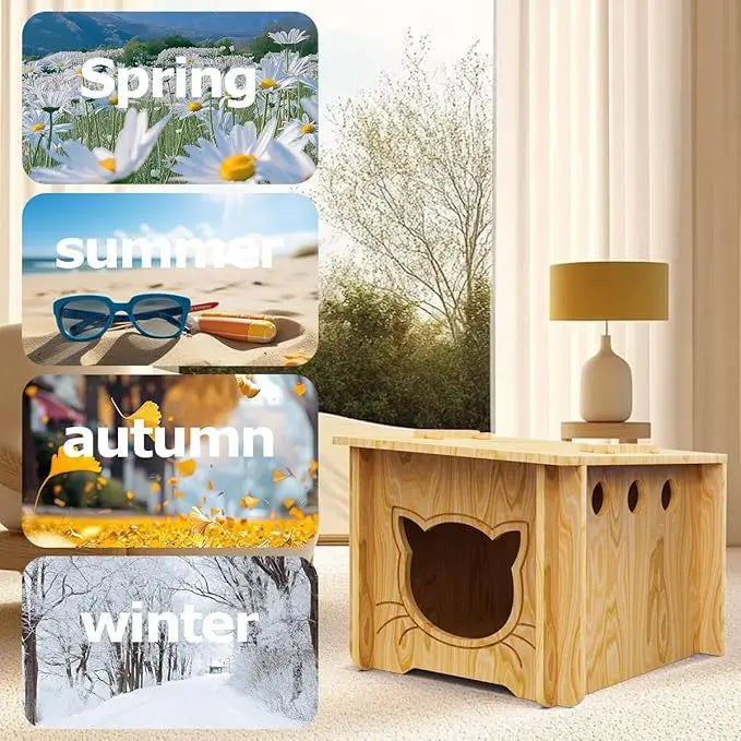Solid Wood Cat Villa with Integrated Scratching Board