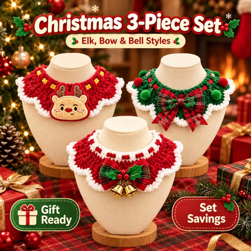Handmade Crochet Christmas Collar Set (Elk & Gingerbread)