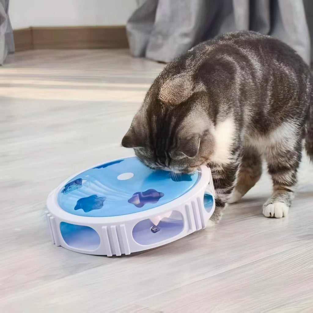 LED Cat Turntable Feather Toy — Auto-Rotating Light-Up Play