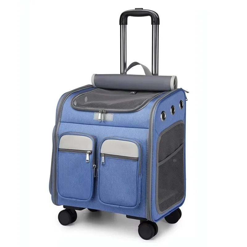 Luxury Foldable Wheeled Pet Trolley Carrier Bag with Telescopic Handle — Approved Travel Case