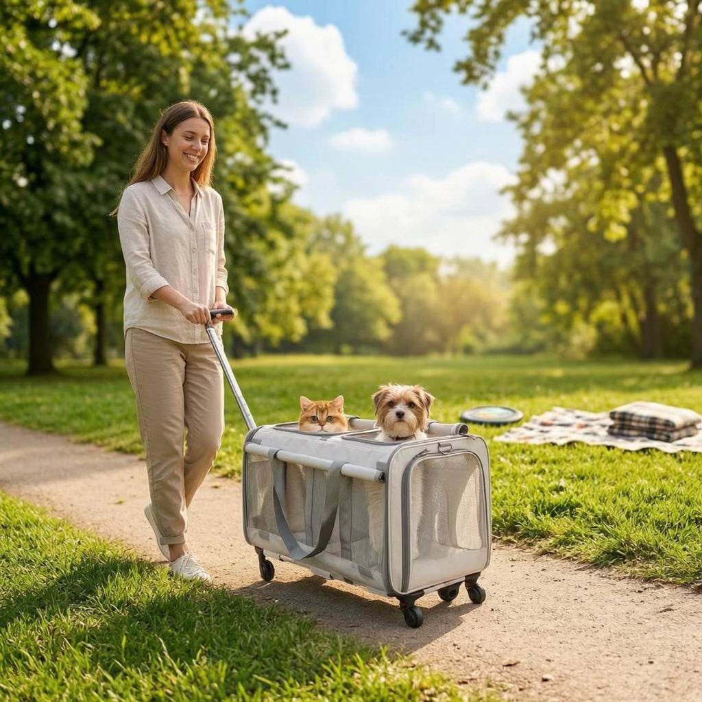 Soft-Sided Suitcase-Style Pet Stroller with Top Opening & Mesh Panels