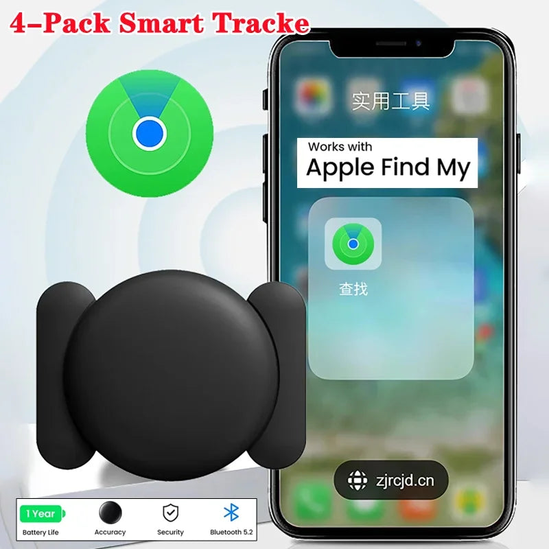 4-Pack GPS Smart Tag for Apple Find My - Magnetic Silicone Anti-Loss Kit for Pets & Cars