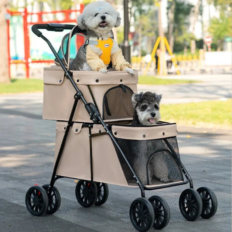 Lightweight Double-Layer Foldable Pet Stroller for Two Pets