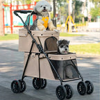 Lightweight Double-Layer Foldable Pet Stroller for Two Pets