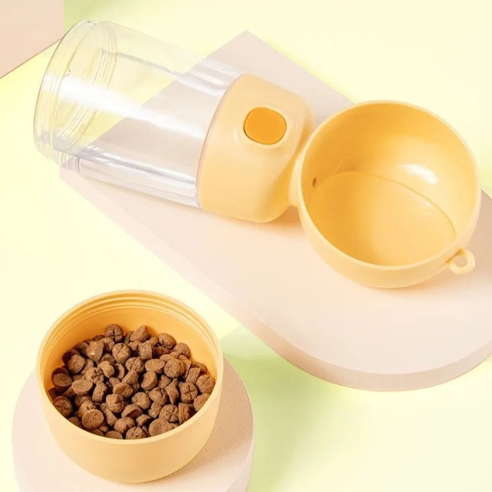 2-in-1 Pet Water Bottle with Food Container (Transparent, Easy Clean)