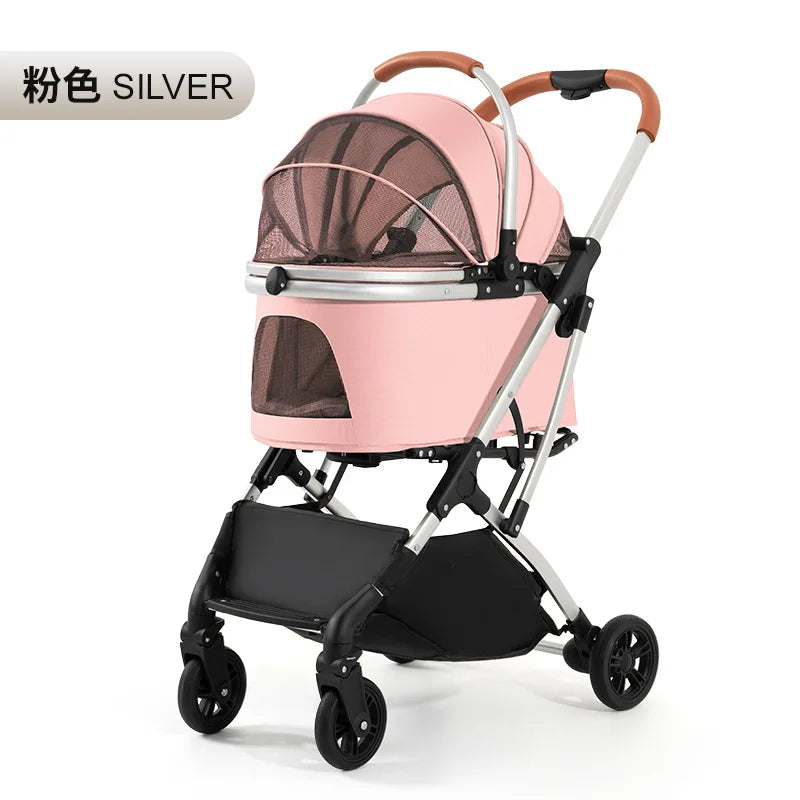 Lightweight Foldable 4-Wheel Pet Stroller for Medium, Large Dogs & Teddy Breeds