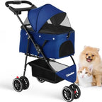 3-Wheel Foldable Pet Stroller with Breathable Mesh Canopy & Cup Holders for Small & Medium Dogs & Cats
