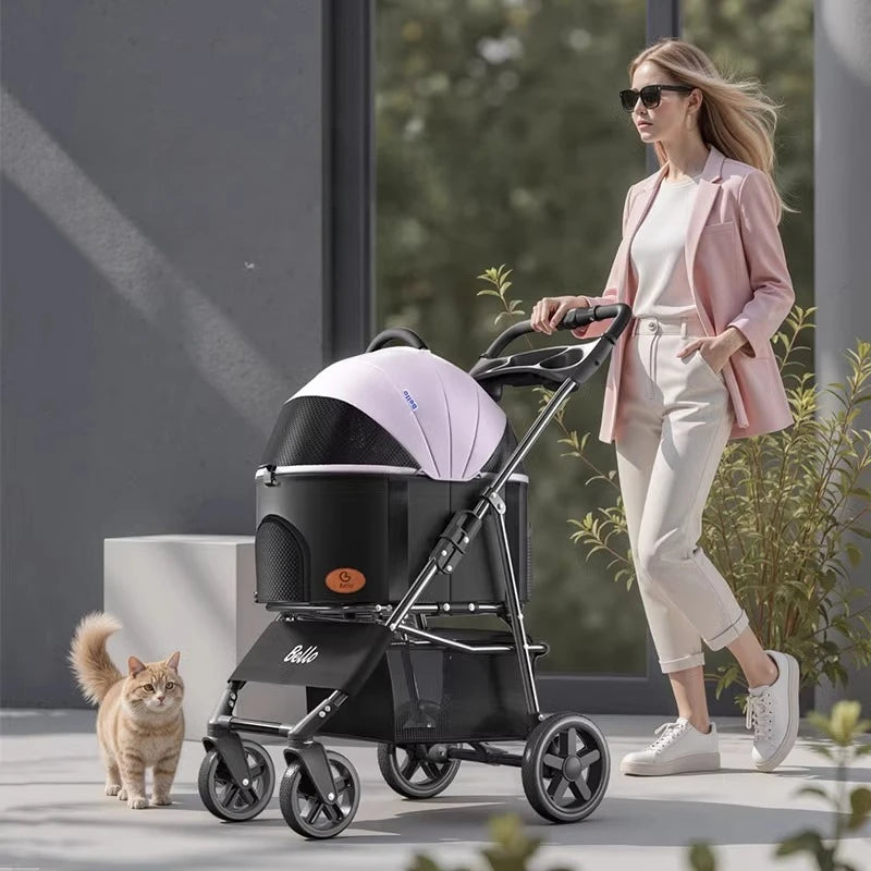 Ultra-Lightweight Foldable Pet Stroller with Detachable Carrier for Cats & Dogs
