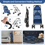 Lightweight Folding Double Pet Stroller for 2 Dogs or Cats with 4 Lockable Wheels