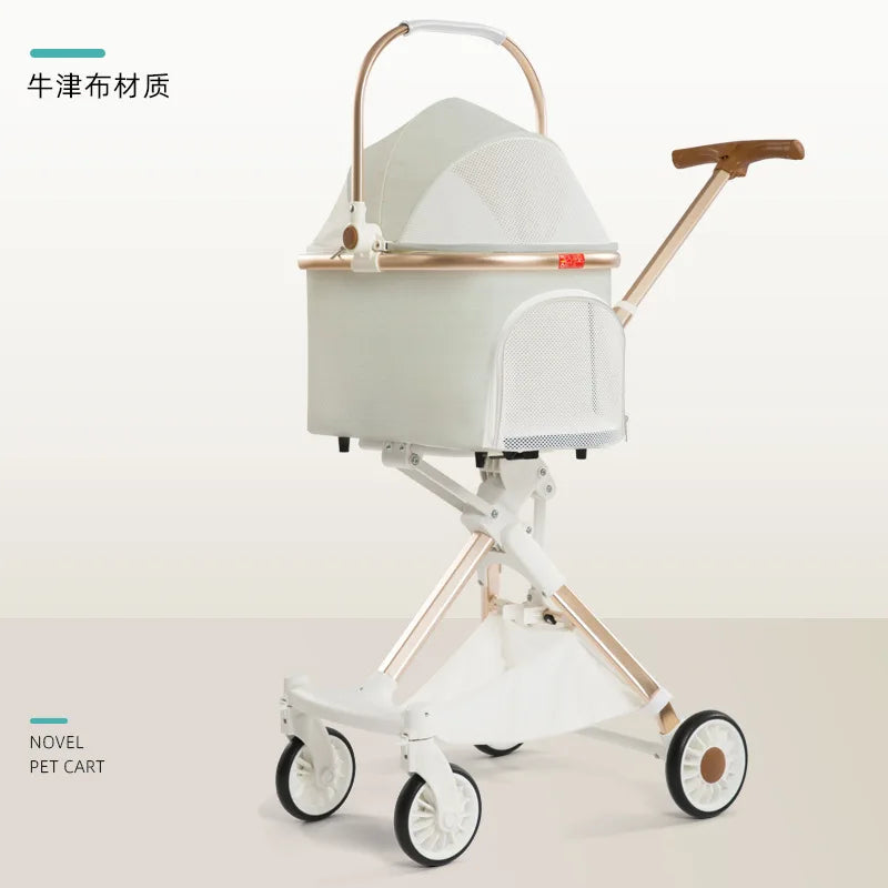 White High-View One-Click Foldable Pet Stroller for Small & Medium Dogs