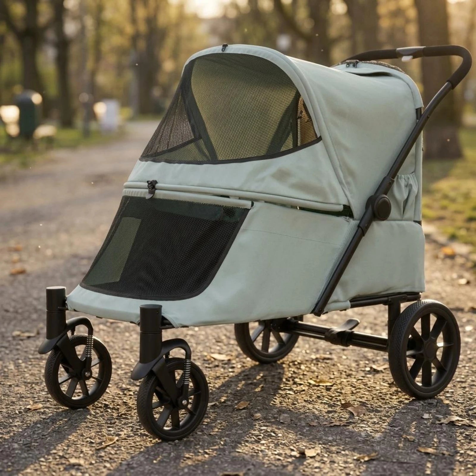 Single-Press Fold Soft-Sided Ventilated Dog Stroller — Quick-Fold Portable Pet Carrier