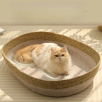 Portable Rattan & Seagrass Cat Bed Nest, All-Season