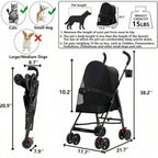 4-Wheel Foldable Pet Stroller with Cup Holder for Puppies & Cats up to 15 lbs