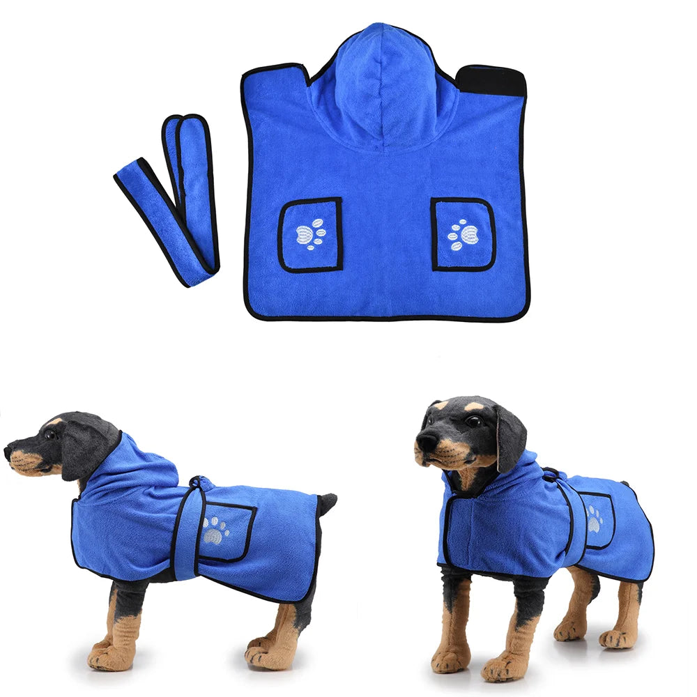 Microfiber Dog Bath Towel — Super-Absorbent Wearable Robe, XS–XL