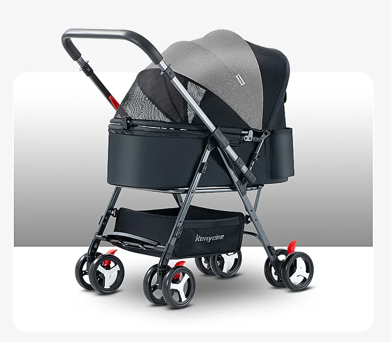 All-Weather Canopy 4-Wheel Foldable Pet Stroller for Small & Medium Dogs & Cats — Compact Outdoor Adventure