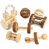 Natural Pine Chew Toys — Roller & Dumbbell Molar Toys for Small Pets