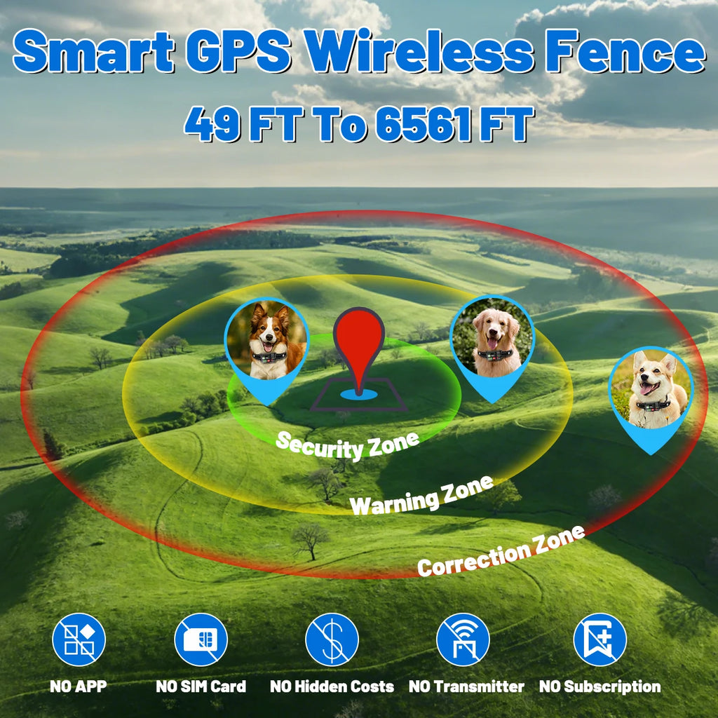 Orcleab IP67 Waterproof GPS Wireless Electric Fence for Dogs - Adjustable Outdoor
