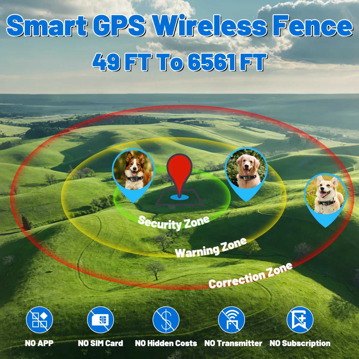 Orcleab IP67 Waterproof GPS Wireless Electric Fence for Dogs - Adjustable Outdoor