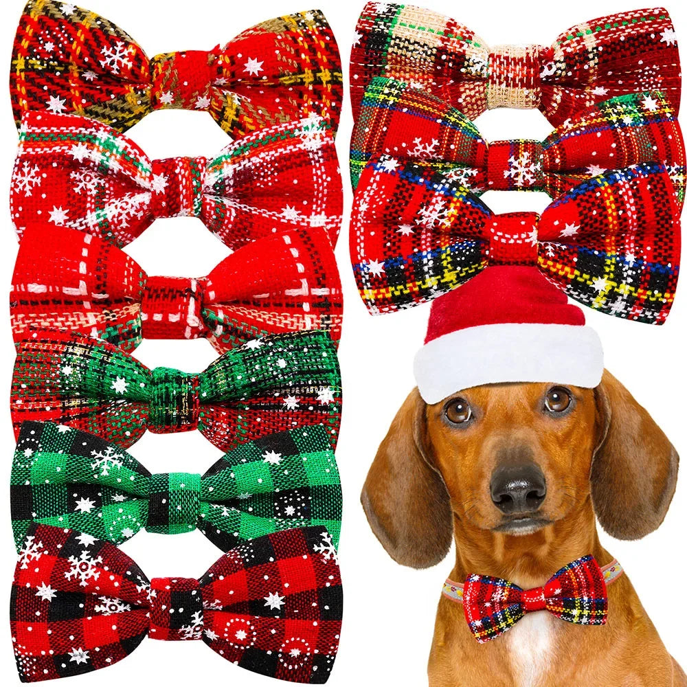 Christmas Dog Collar Bows 50-Pack (Removable Clip-On)