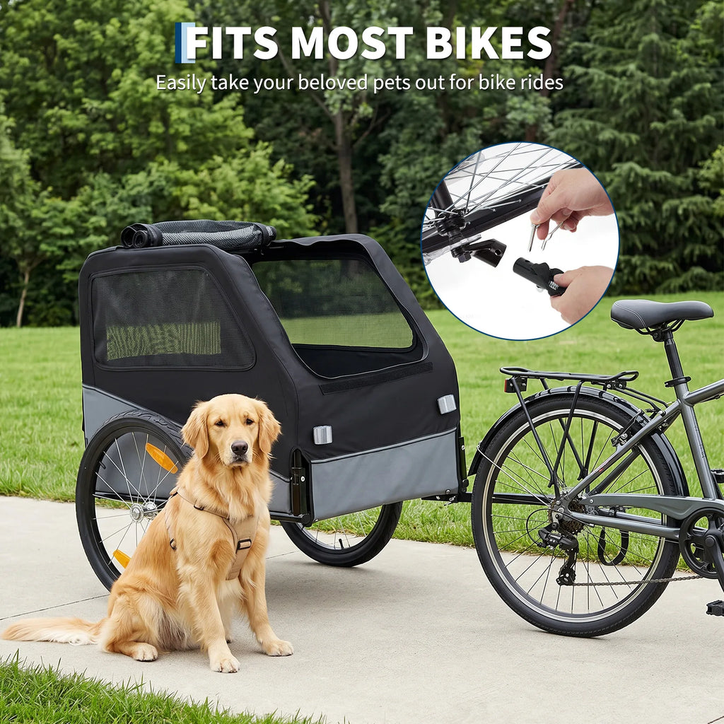 Heavy-Duty Steel Frame Dog Bicycle Trailer with 100 lb Capacity & Oxford Fabric