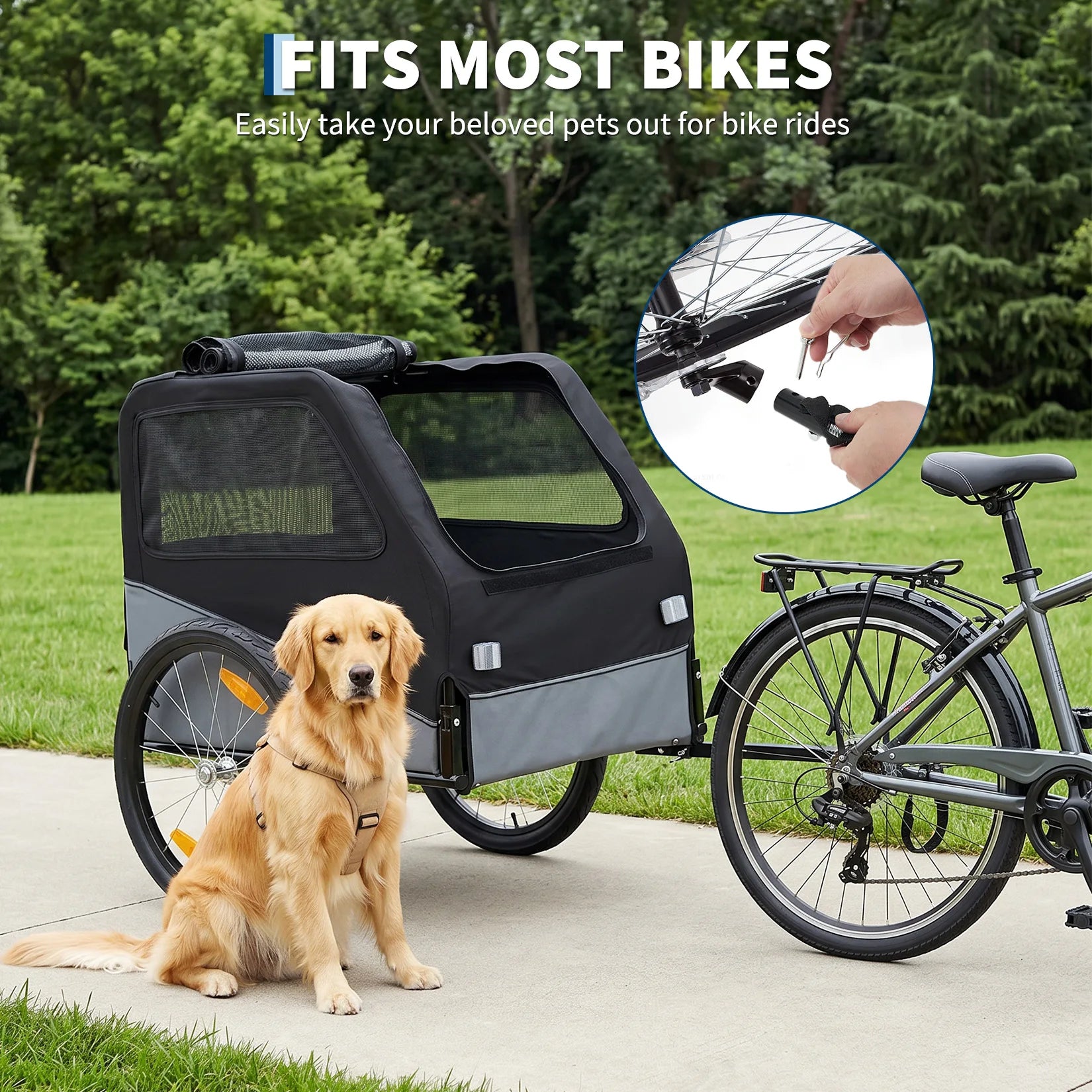 Heavy-Duty Steel Frame Dog Bicycle Trailer with 100 lb Capacity & Oxford Fabric