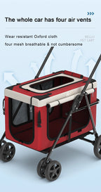Travel-Friendly 4-Wheel Foldable Steel & Fabric Pet Stroller Carriage for Small & Large Dogs & Cats