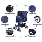 Multi-Function 4-Wheel Foldable Pet Stroller with Detachable Carrier for Dogs & Cats — Portable Travel Cart