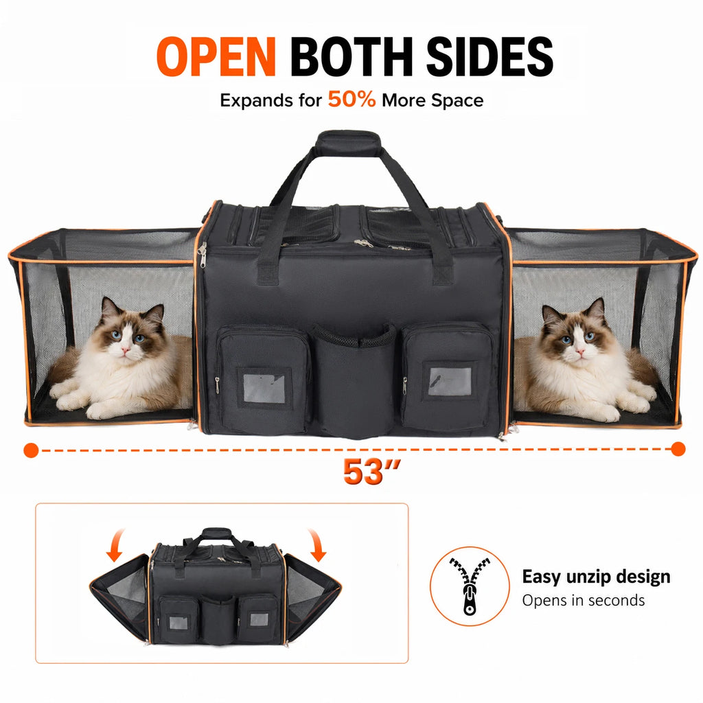Expandable Foldable Double Rolling Pet Carrier for 2 Cats with Removable Divider
