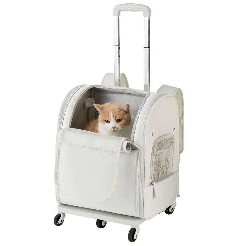 Waterproof Oxford Rolling Backpack Pet Carrier with Shoulder Straps