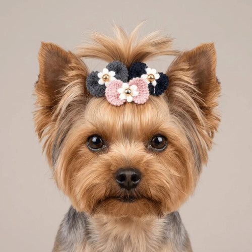 Yarn Bow Pet Hair Ties 12-Pack (Colorful, Soft Texture, Elastic)