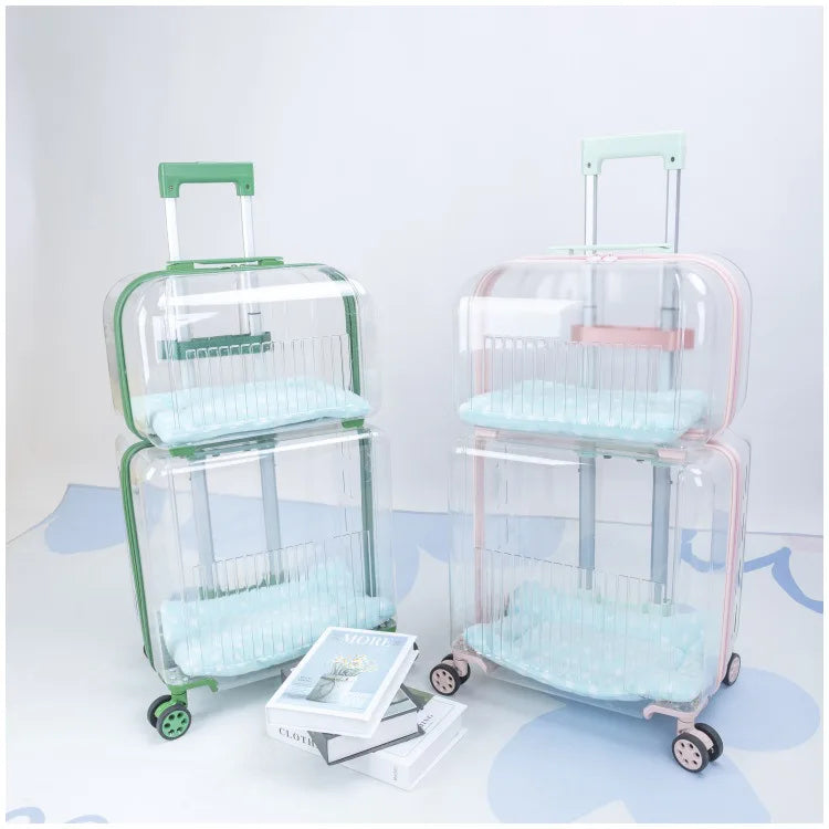 Portable Car-Mount Double-Layer Transparent Breathable Pet Suitcase Tour Bag for Cats & Dogs