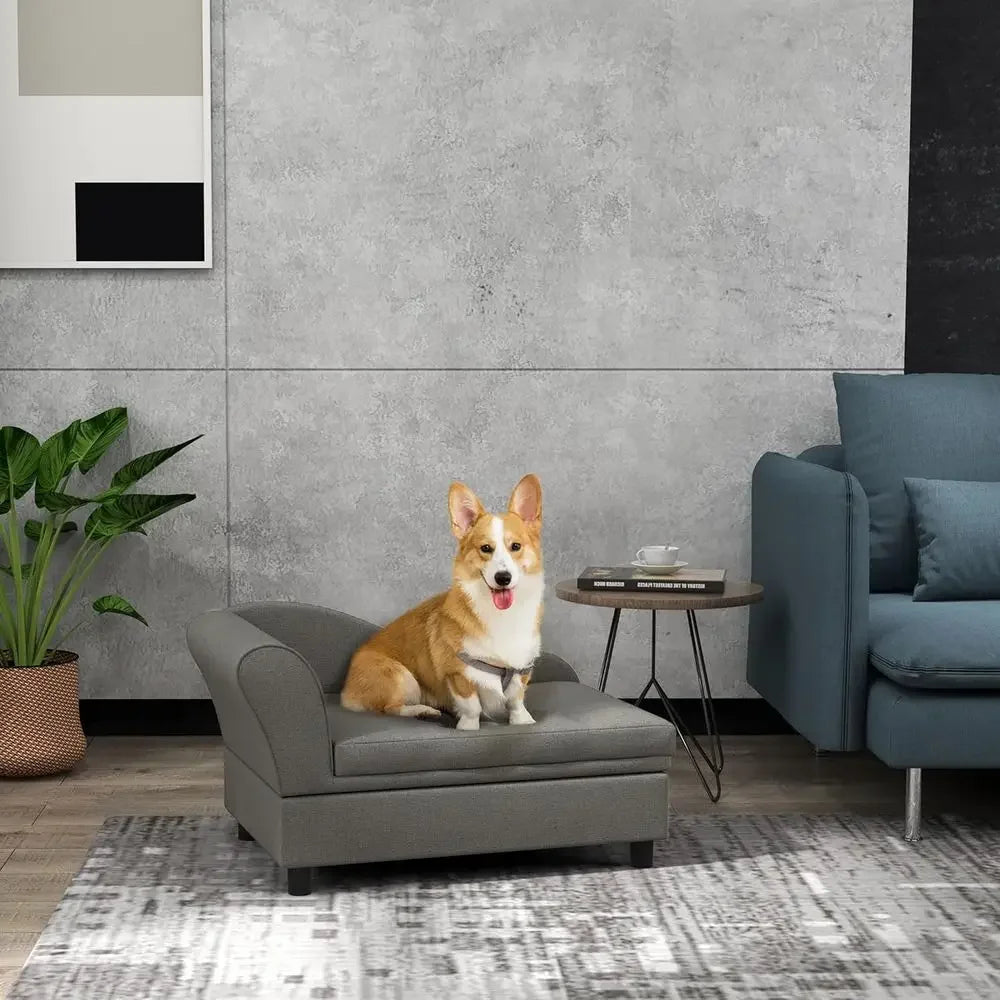 Elevated Dog Bed with Hidden Storage & Soft Cushion, Gray