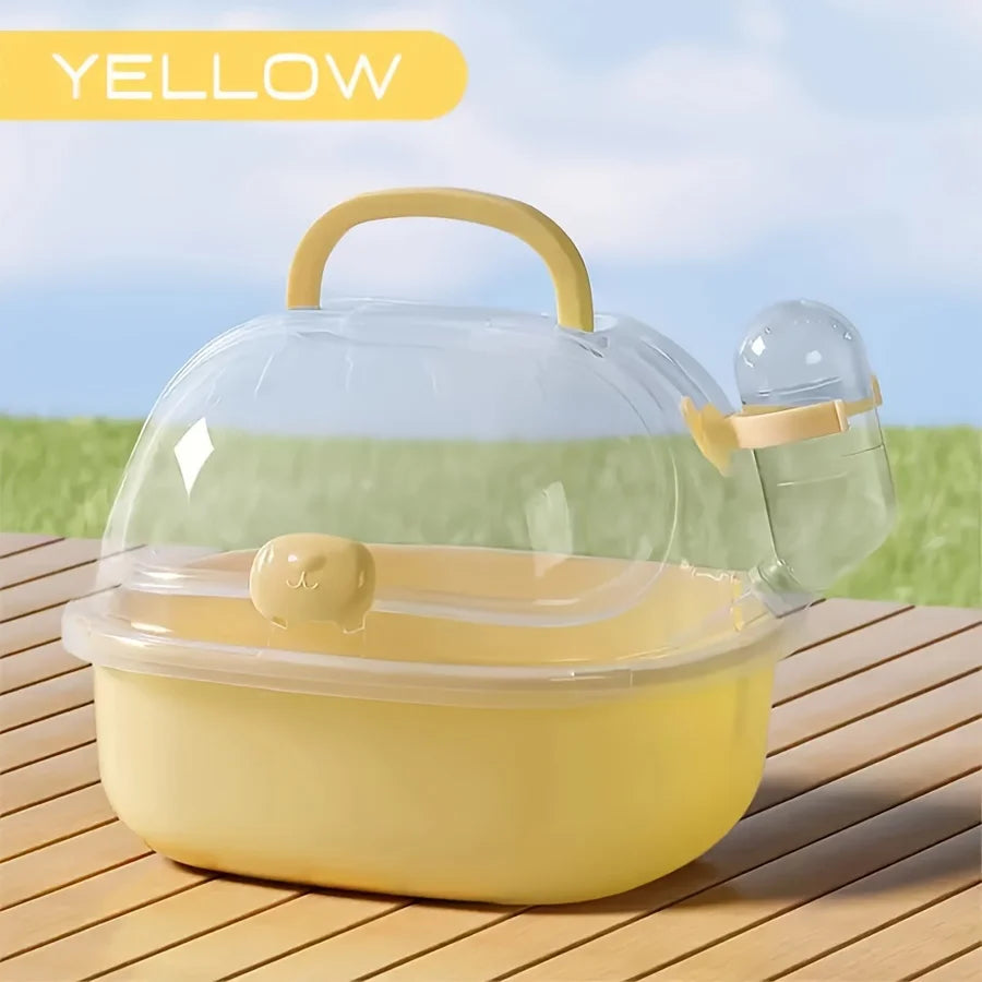 Portable Hamster Travel Carrier — Breathable PP Cage with Water Bottle