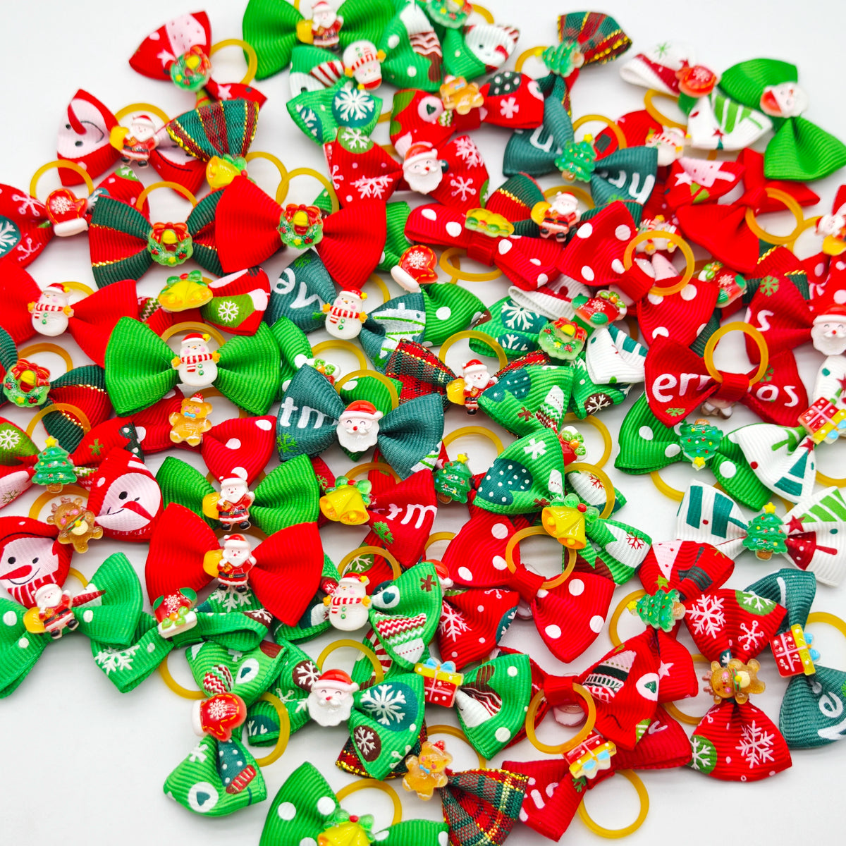 Christmas Dog Hair Bows 30-Pack (Santa & Snowman Designs)