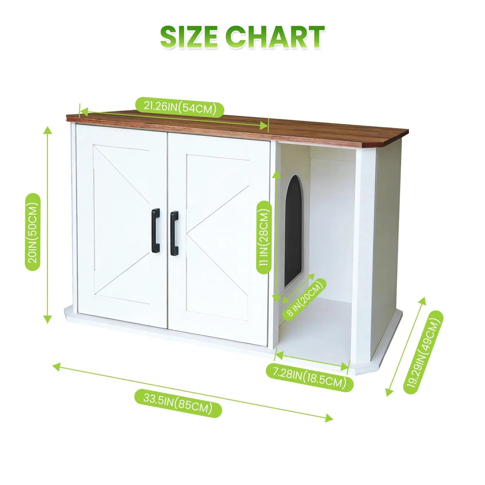 Side-Entry Wooden Cat Litter Box Cabinet with Double Doors