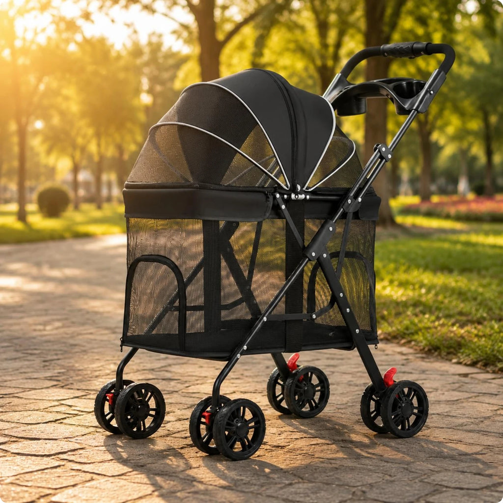 Multi-Purpose Easy-Fold Pet Stroller with Sturdy Frame & Mesh Ventilation — Outdoor Walk Carrier for Dogs & Cats