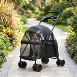 Pet Stroller with Breathable Mesh Canopy Collapsible Pet Stroller with Canopy Carrier 4-Wheel Safe for Small Dogs, Daily Walks