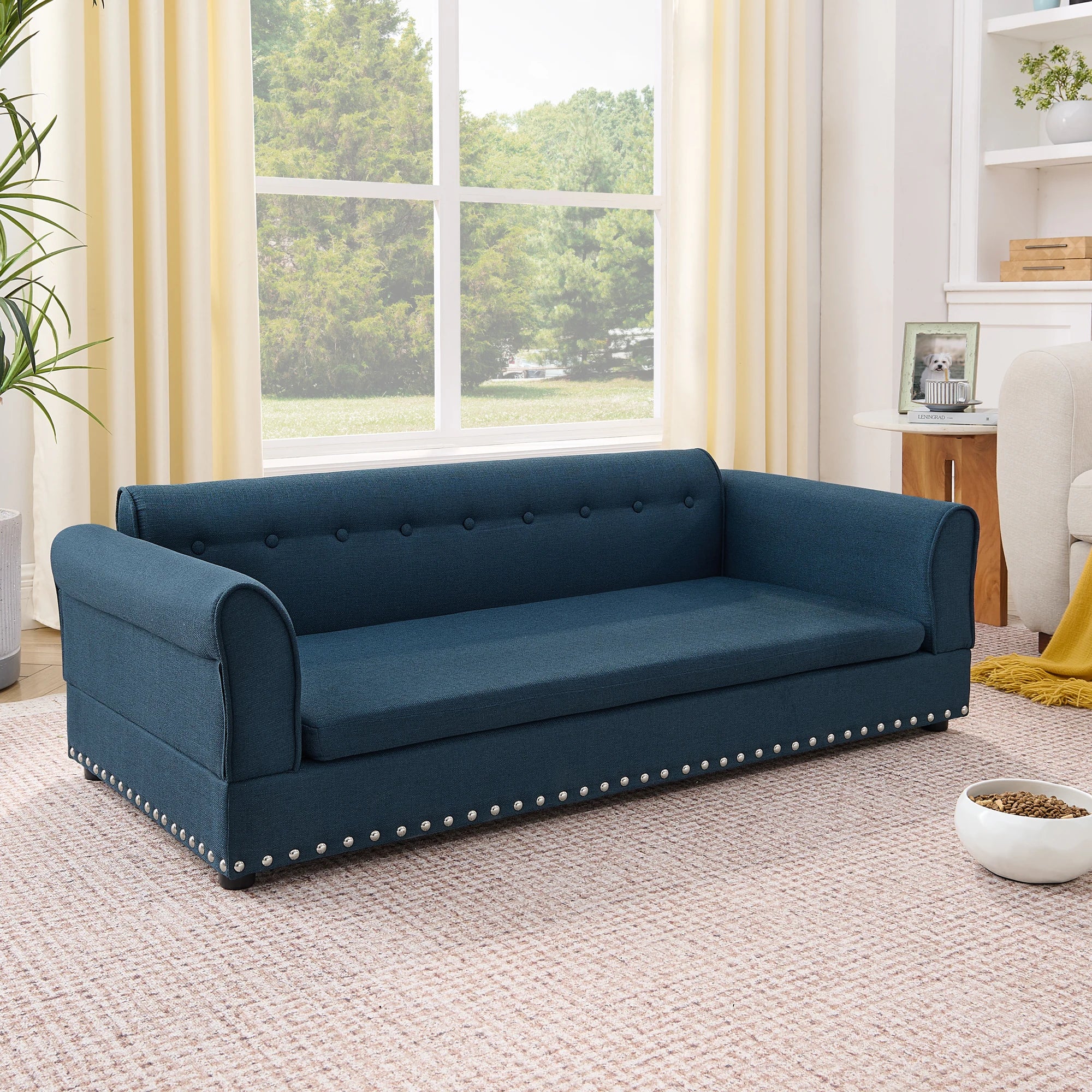 Oversized Linen Pet Sofa Bed with Backrest for Large Dogs