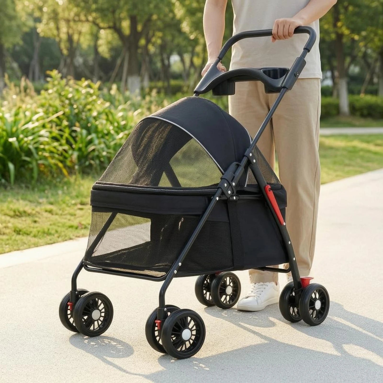 Foldable Compact Ventilated Lightweight Pet Stroller for Cats — Outdoor Walking & Travel