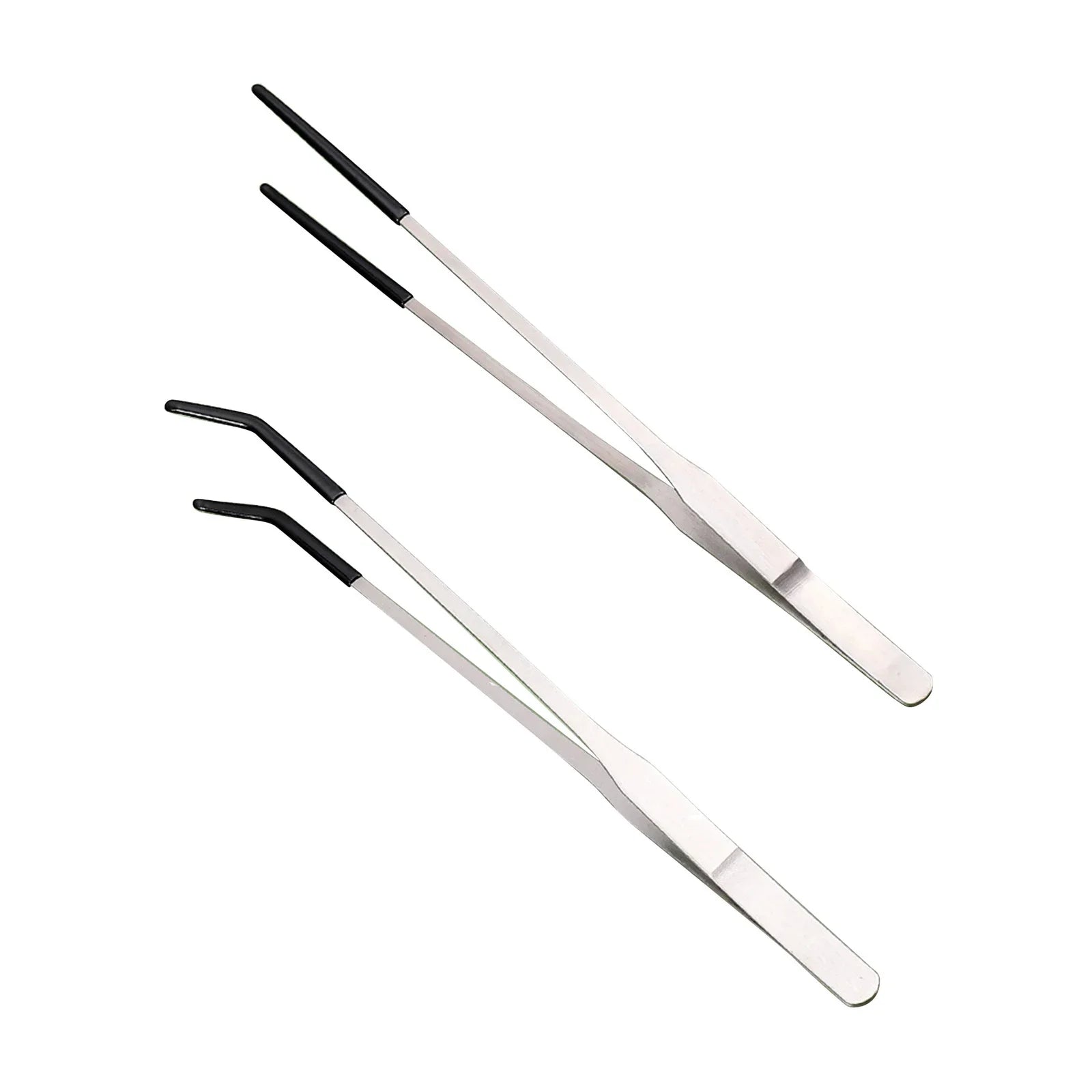 Stainless Steel Reptile Feeding Tongs — 10.6in Straight & Curved Tweezers