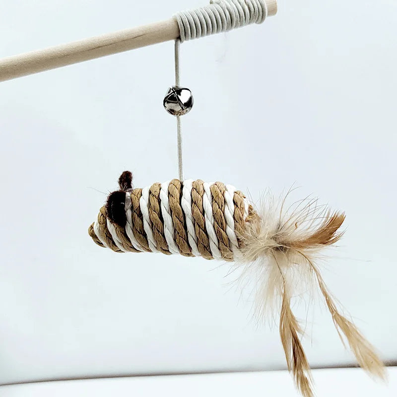Feather Wand Cat Teaser with Wood Handle — Interactive Wand Toy