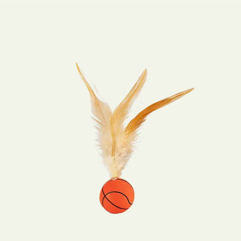 Feather Stick Bouncy Ball Cat Toy with Catnip — Feather Tossing Ball for Interactive Play