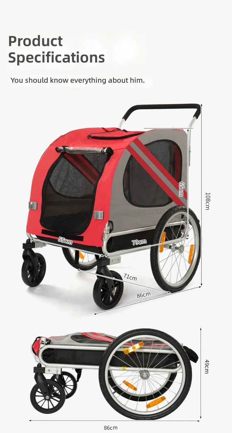 2-in-1 Bike Pet Trailer & Stroller for Dogs & Cats with Large Space — Durable Easy-Ride Carrier