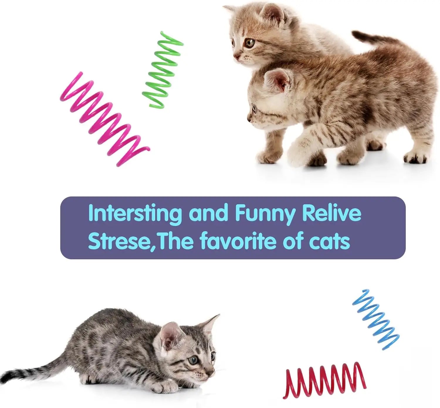 12-Pack Colorful Coil Spring Cat Toys — Durable Heavy Plastic Spiral Springs for Indoor Cats